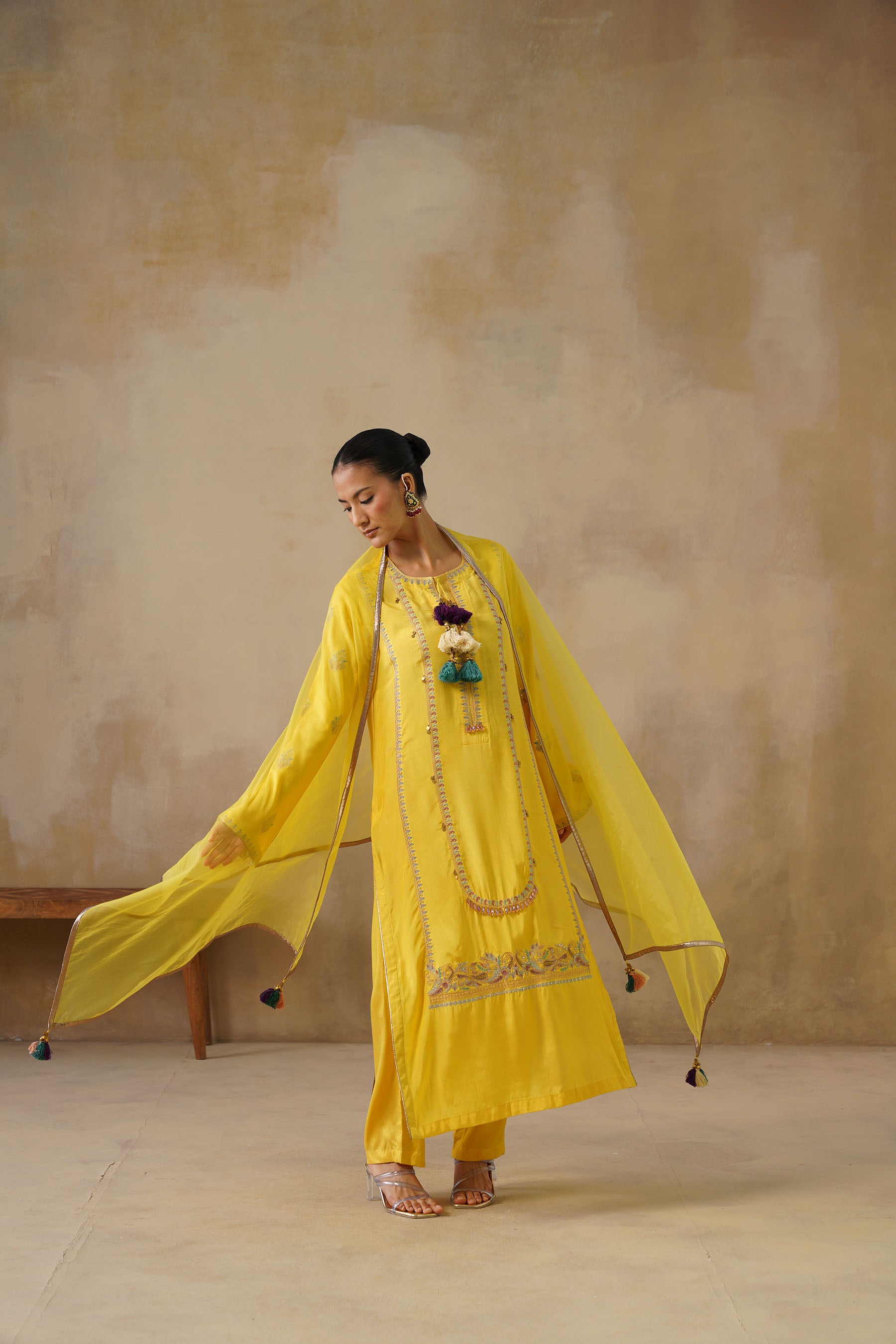 Noor Yellow Kali Suit Set With Dupatta