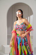 Load image into Gallery viewer, Multicoloured Soft Silk Zari Embroidered Lehenga Set.
