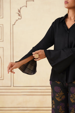 Meher Black Shirt with Brocade Pants-Inching India 