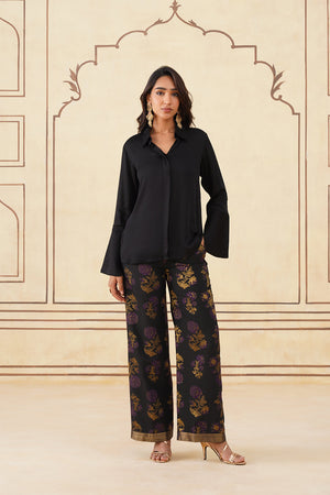 Meher Black Shirt with Brocade Pants-Inching India 