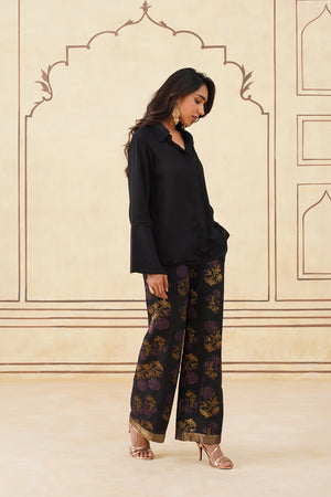 Meher Black Shirt with Brocade Pants-Inching India 