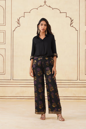 Meher Black Shirt with Brocade Pants-Inching India 