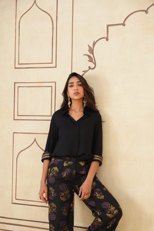 Meher Black Shirt with Brocade Pants-Inching India 