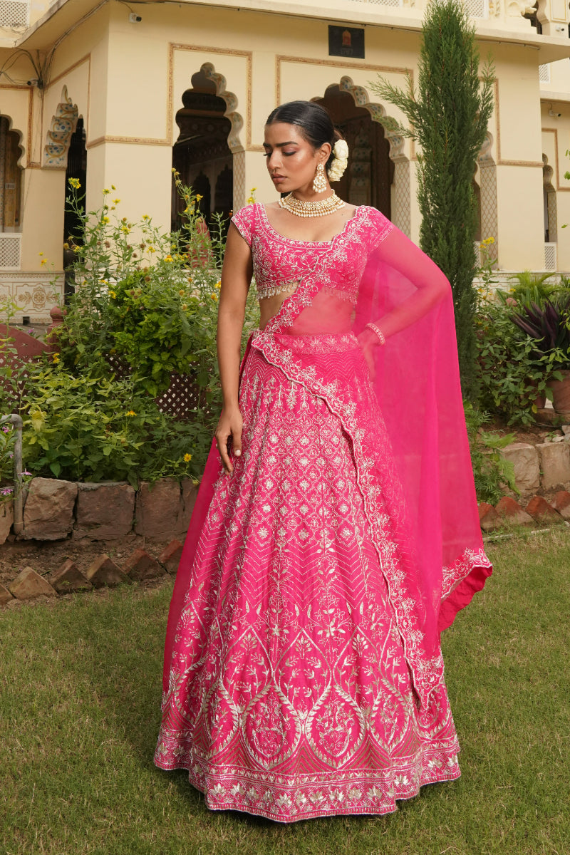 LEHENGA + BLOUSE + DUPATTA // FUSHSIA PINK ZARDOSI LEHENGA SET