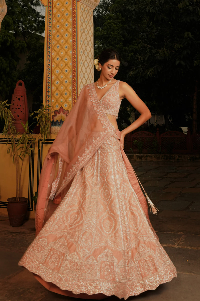 LEHENGA + BLOUSE + DUPATTA // PINK ZARDOSI LEHENGA SET