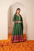 Load image into Gallery viewer, Alpine Green Satin Silk Printed Gown.
