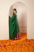 Load image into Gallery viewer, Alpine Green Satin Silk Printed Gown.
