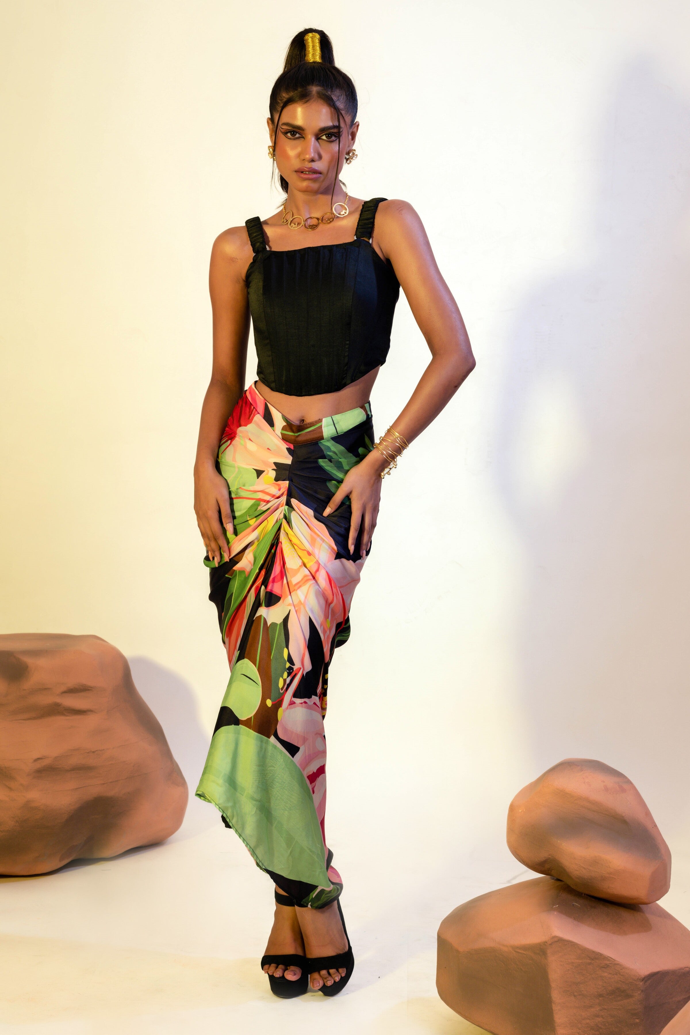 Corset & Black Drape Skirt Co-ord Set