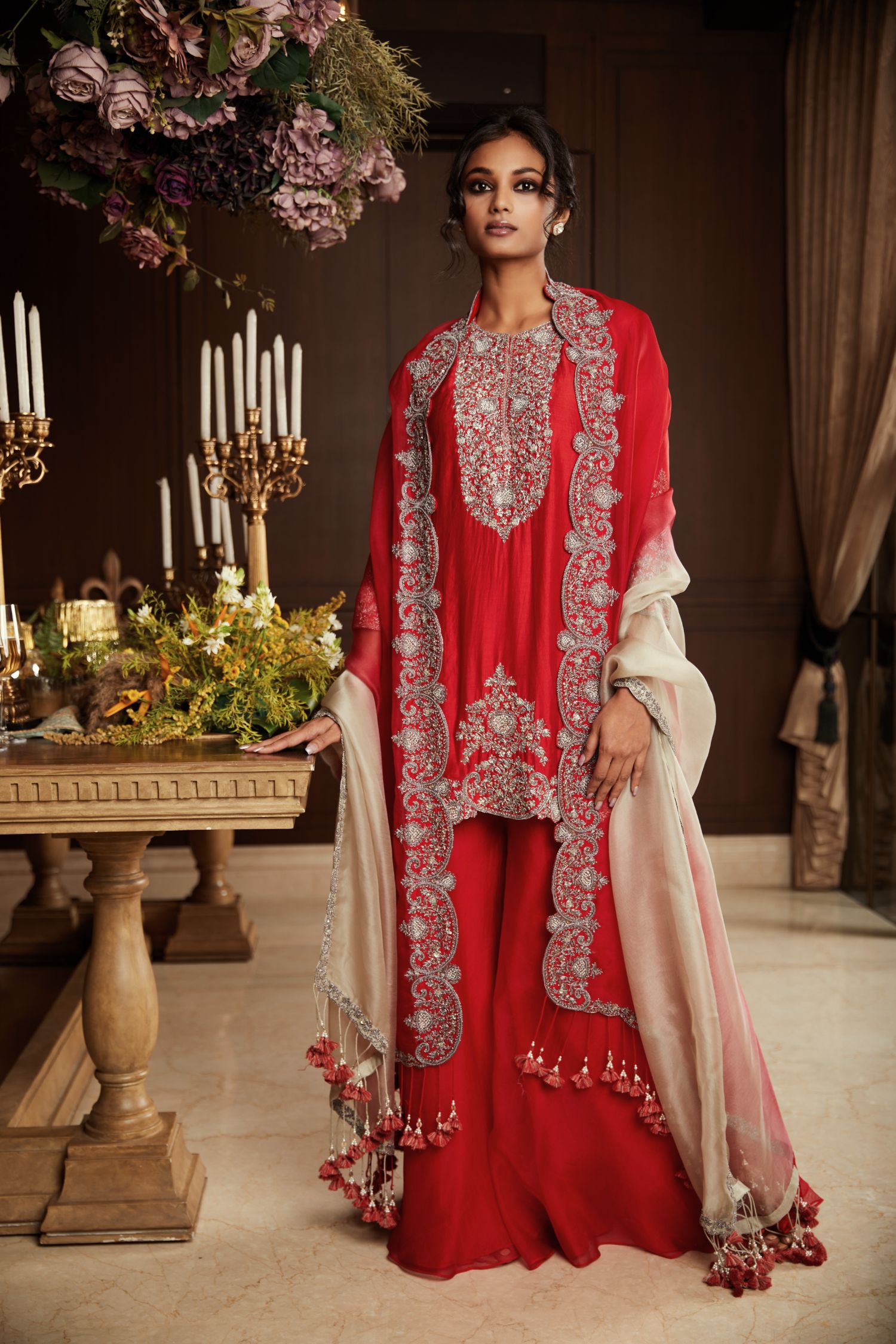 Silk Kurta With Organza Dupatta And Sharara