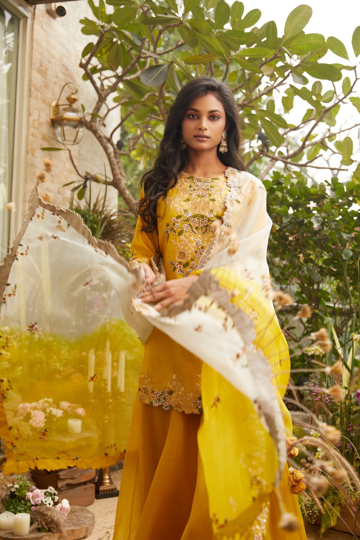 Chanderi Kurta With Organza Sharara And Dupatta