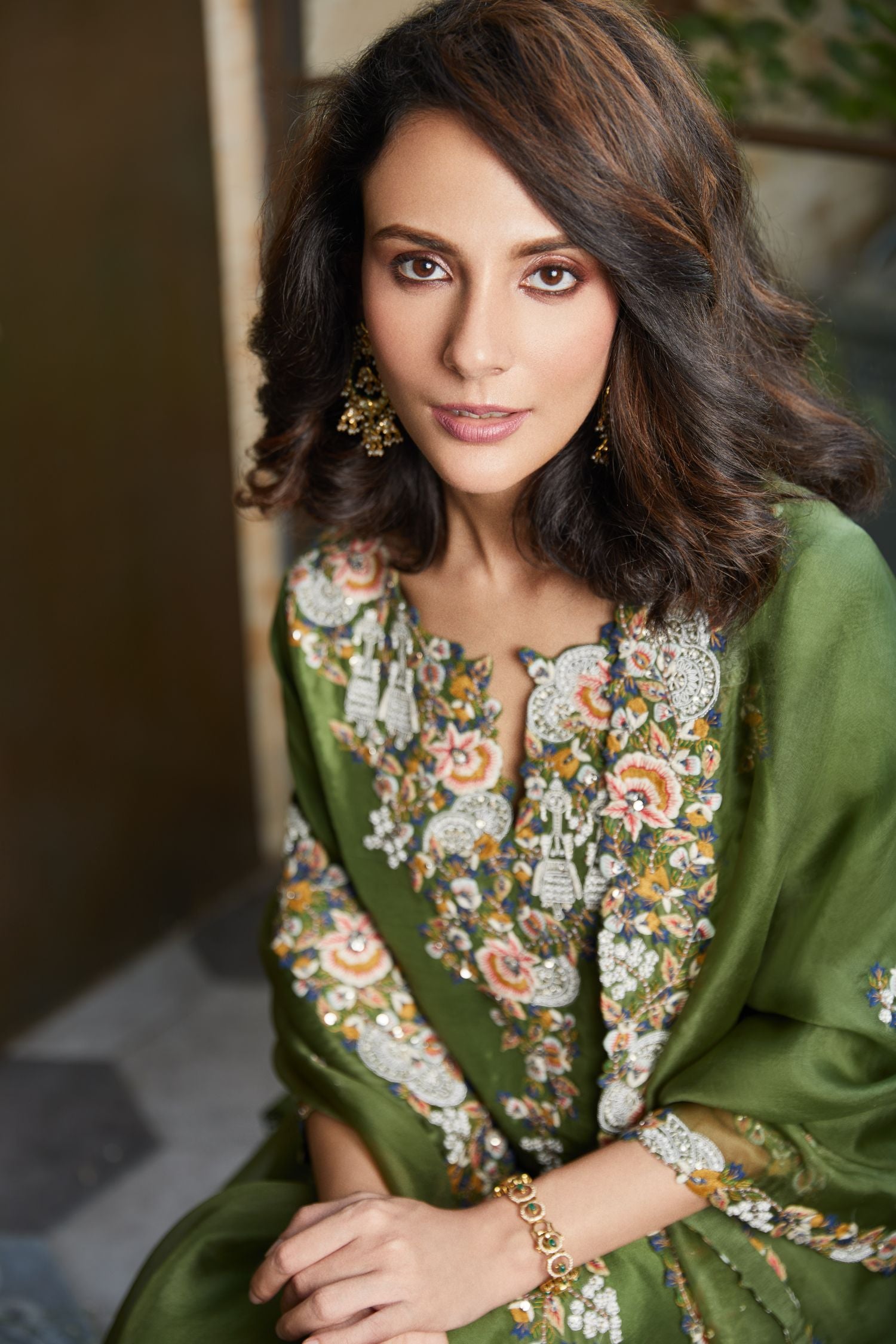 Silk Kurta With Cotton Satin Sharara And Organza Dupatta