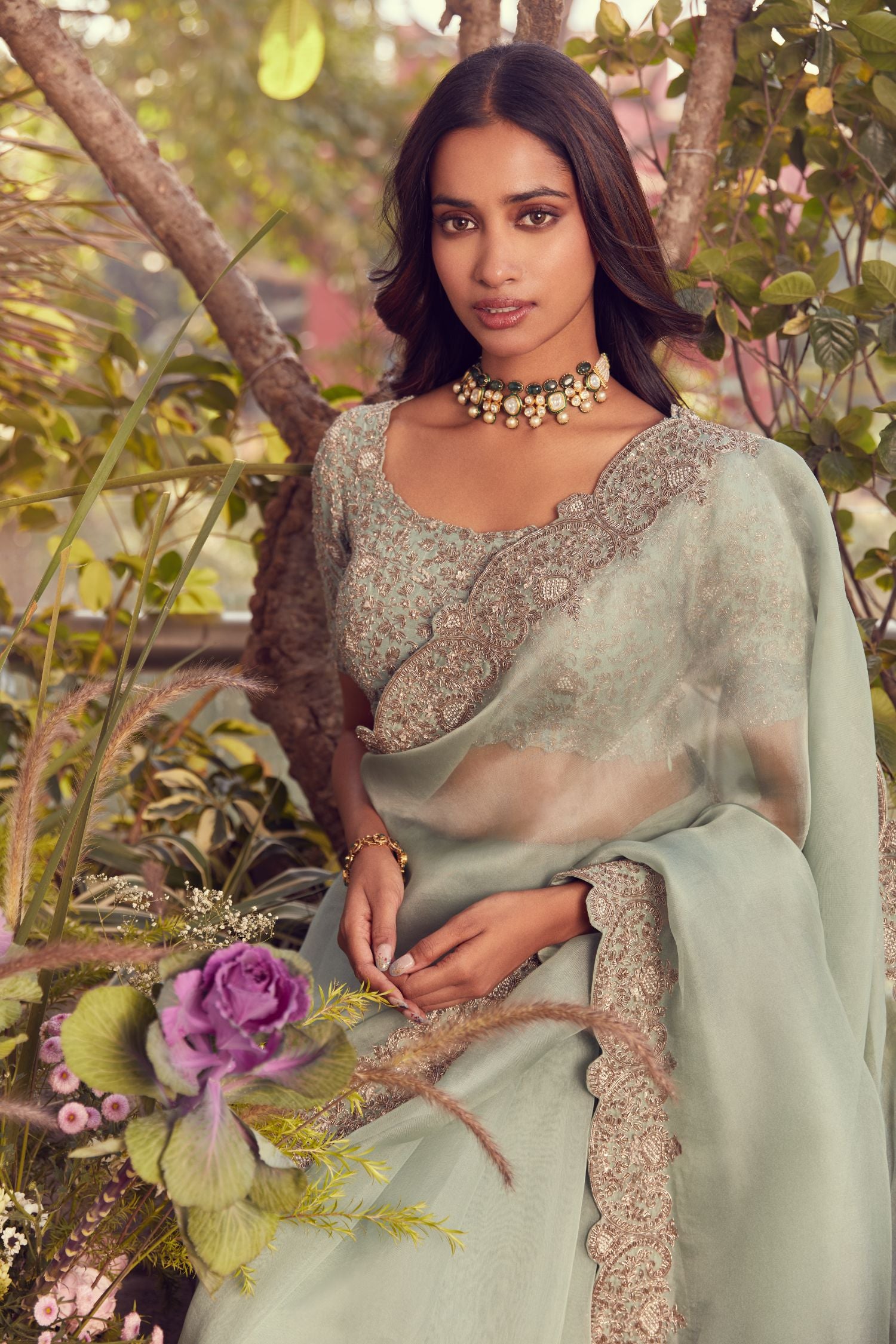 Organza Saree And Silk Blouse