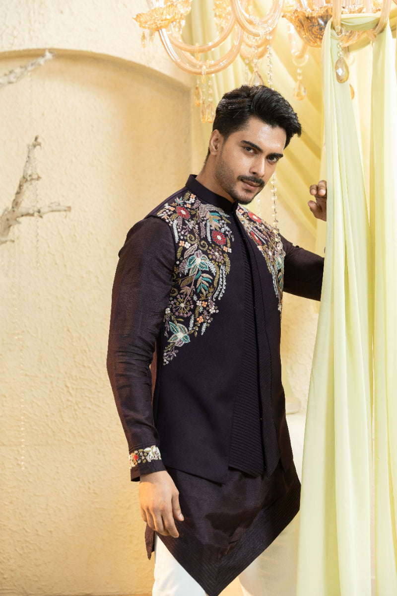 Wine Hand-Embroidered Bundi