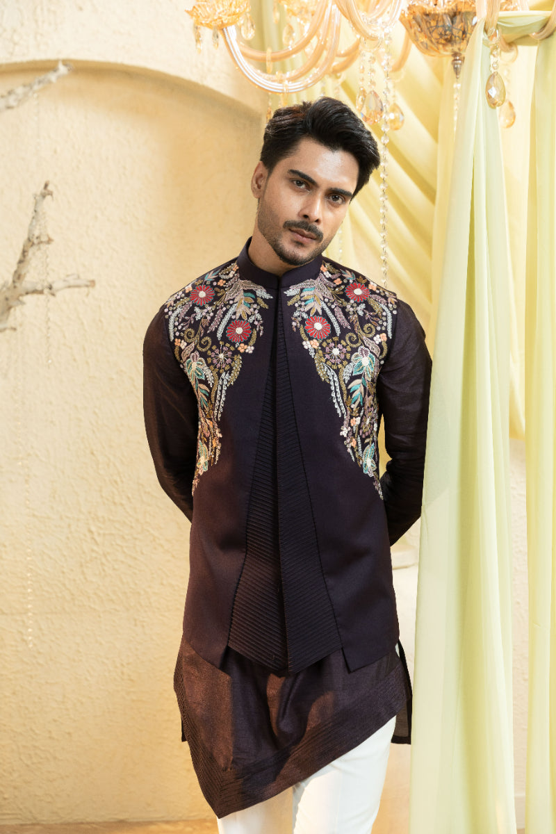 Wine Hand-Embroidered Bundi