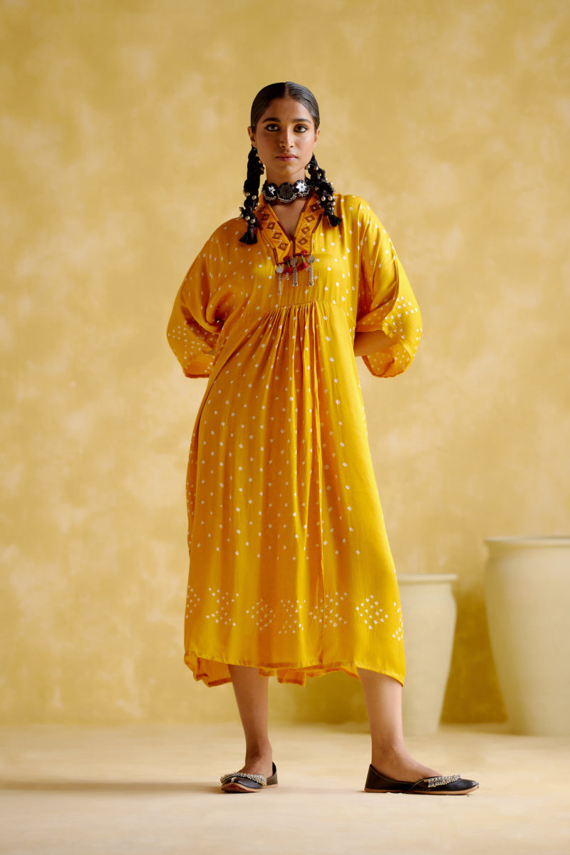 Devadarsana- Mustard Handcrafted Kaftan
