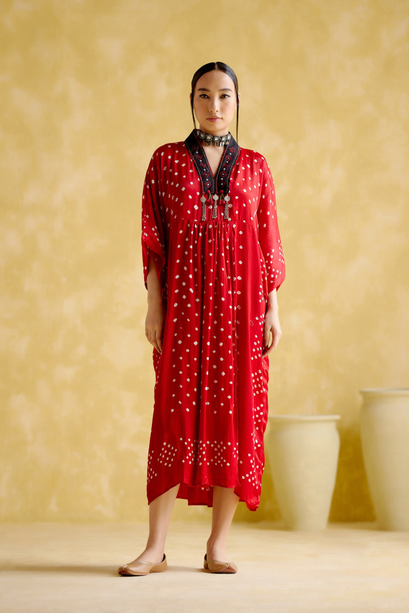 Devadarsana- Red Handcrafted Kaftan