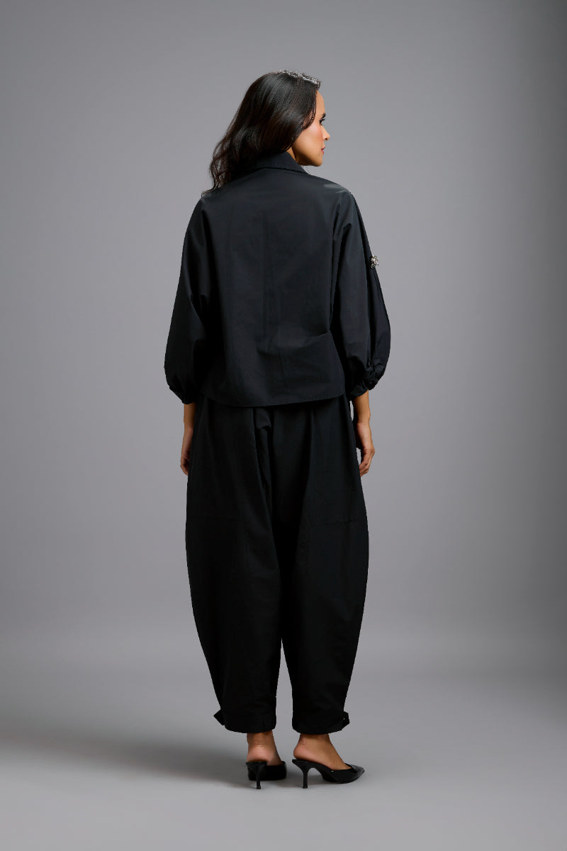 A TAPERED, DROP-CROTCH PANTS