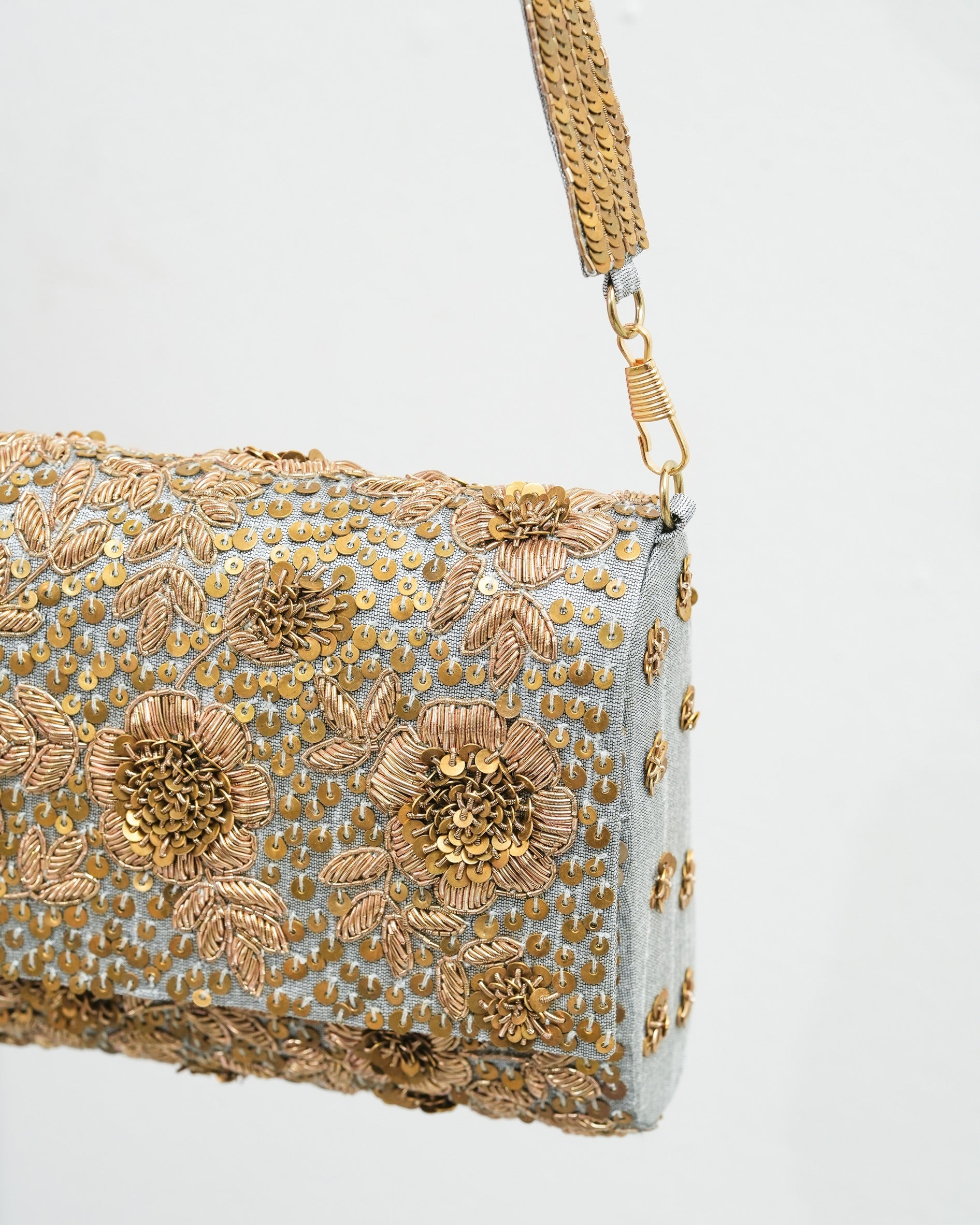 Golden Silver Flower Clutch