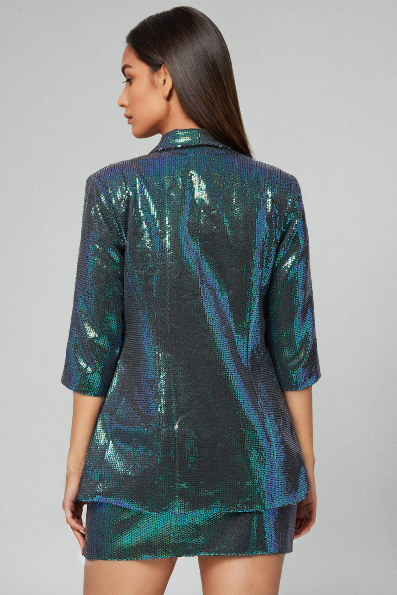 Metallic Blue Sequins Skirt Set