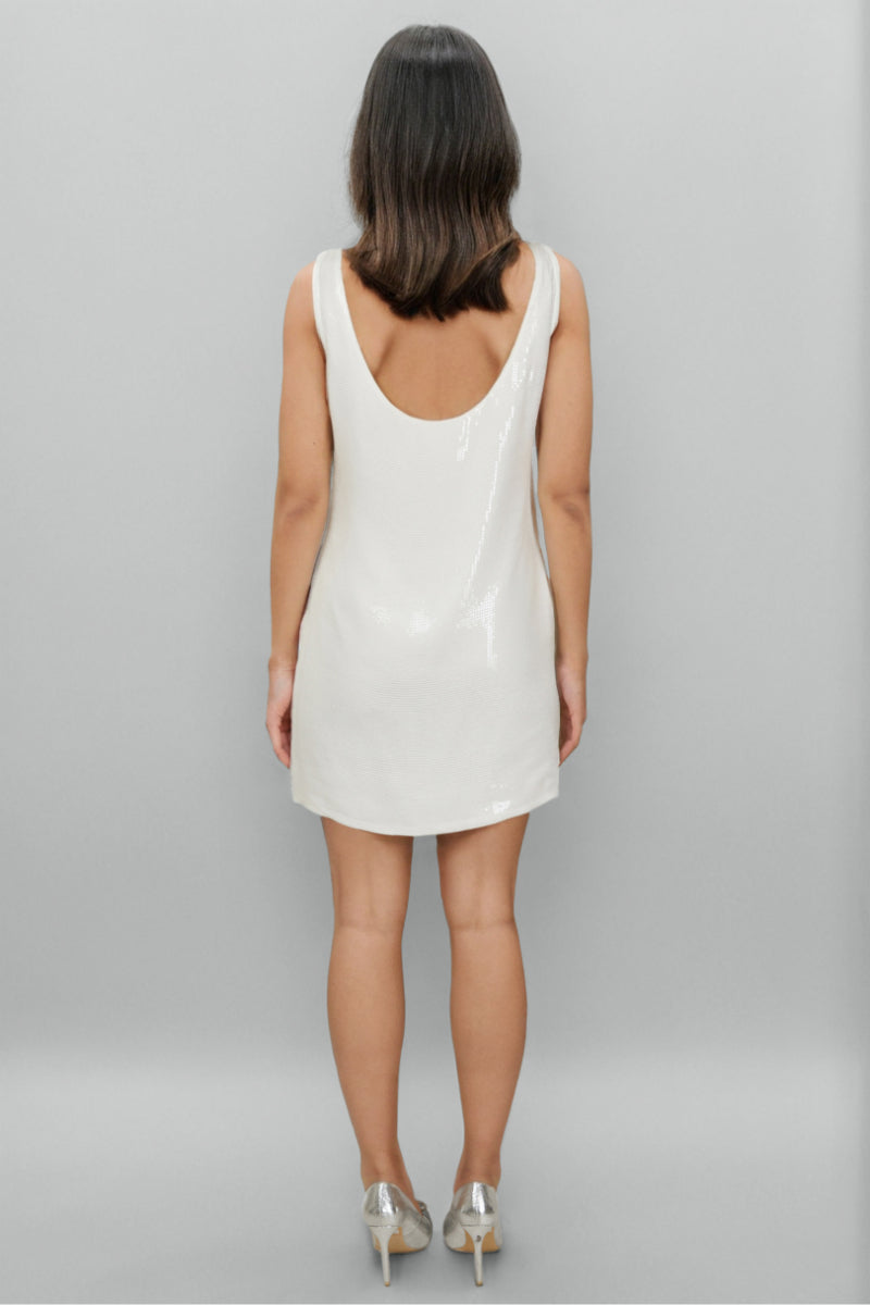 White Sequins Backless Dress