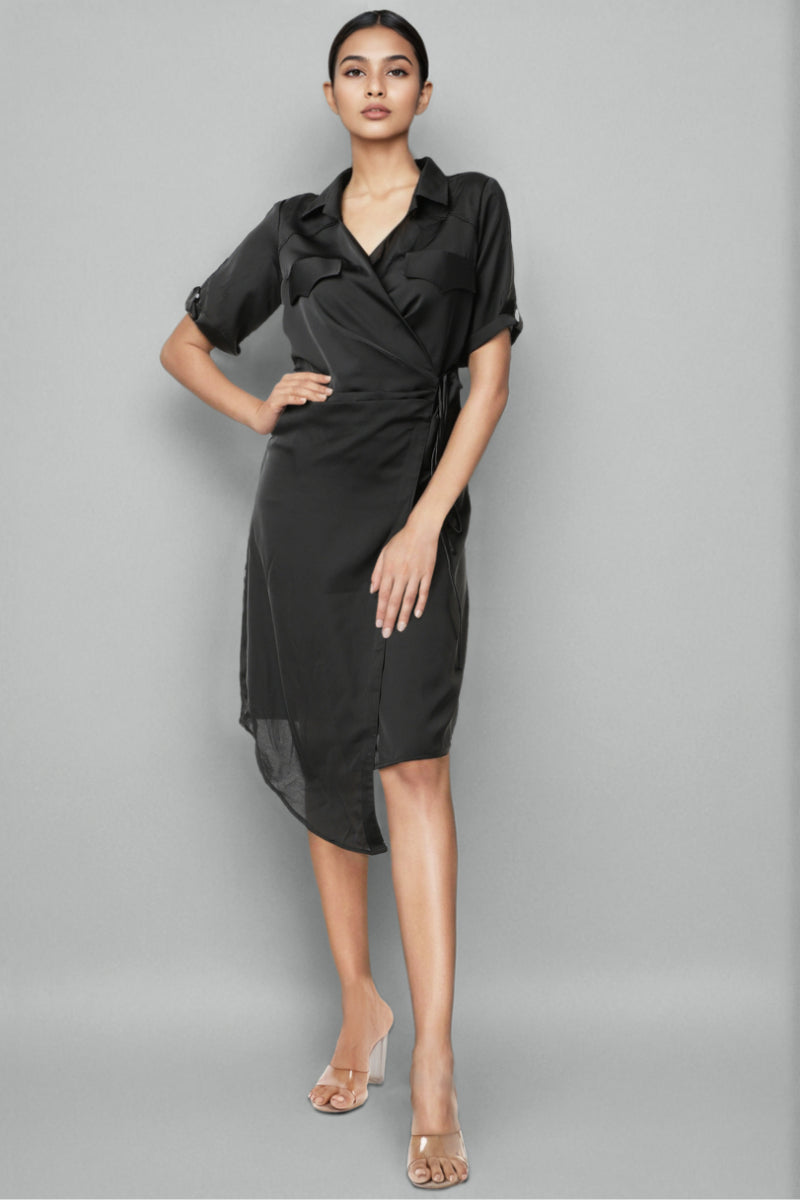 Black High-Low Wrap Dress