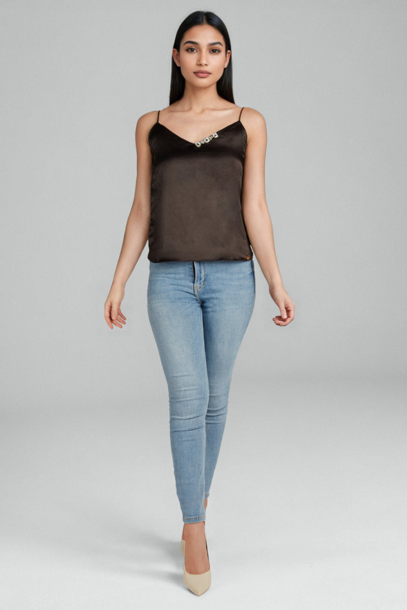 Black Satin Slip Top