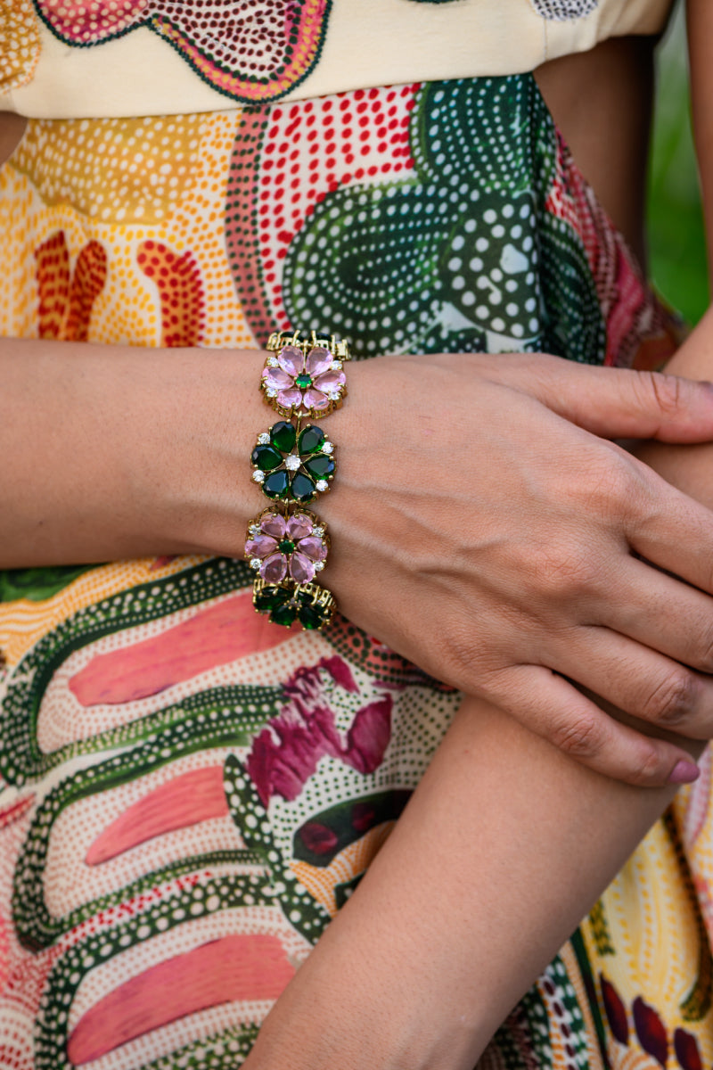 Emerald And Ppink Flora Bracelet