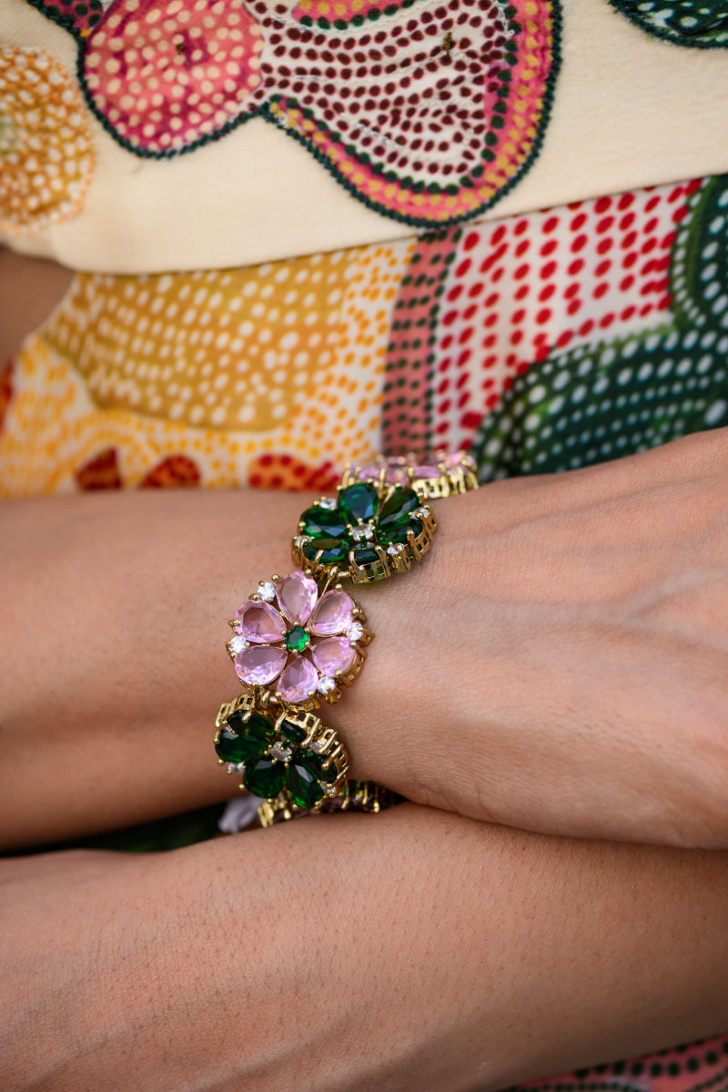 Emerald And Ppink Flora Bracelet