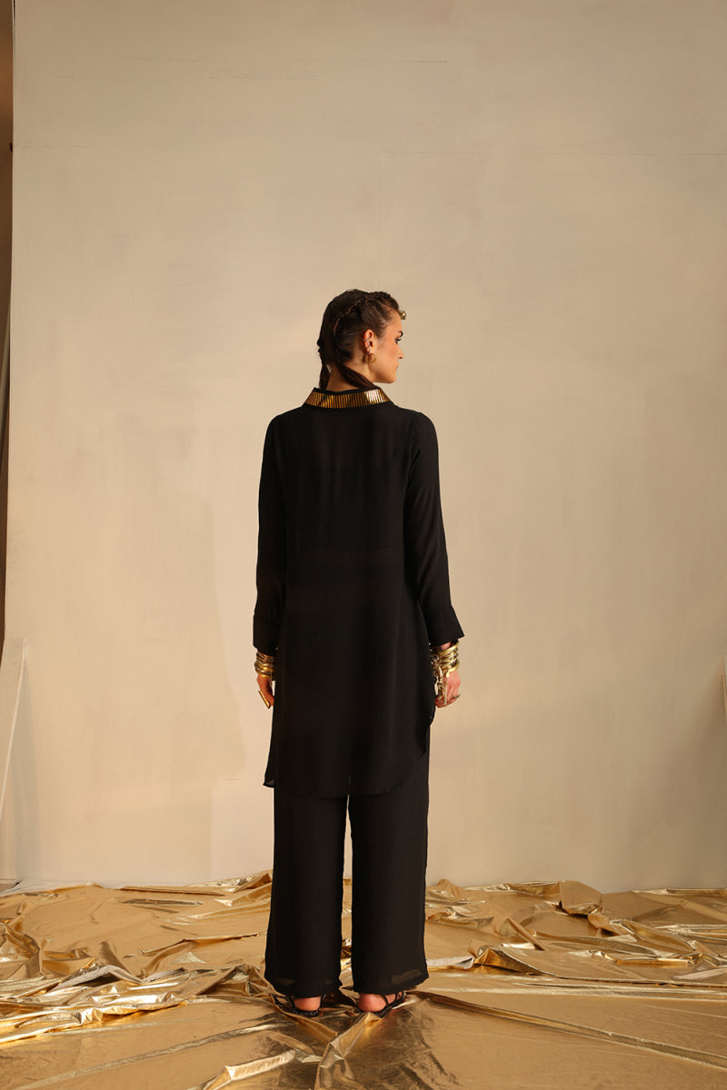 Overlap collar foil tunic set