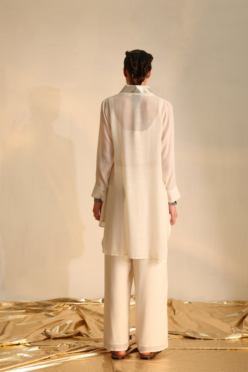 Overlap collar foil tunic set