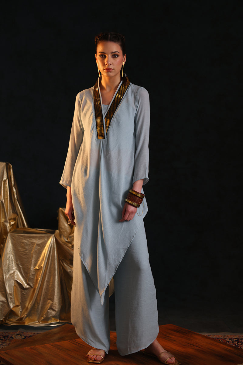 V-tunic foil twin set