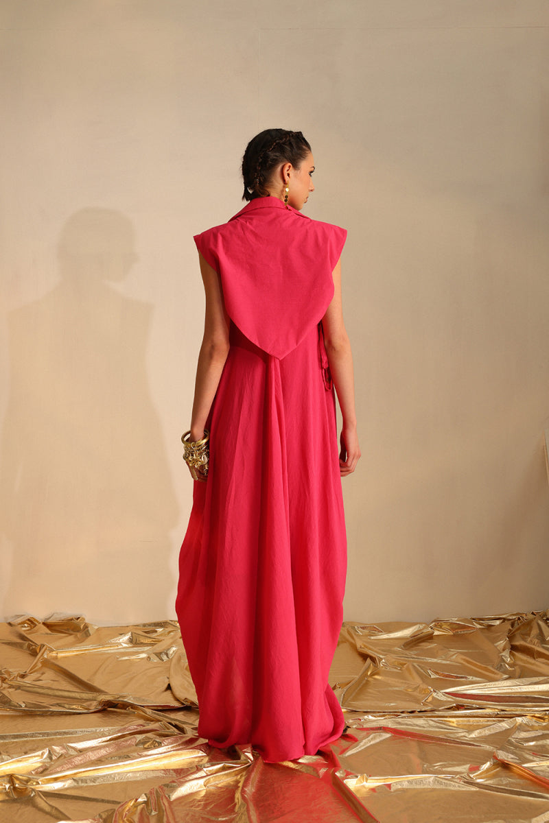 Cowl dress with a cape blazer waistcoat AGASHE Cowl dress with a cape blazer waistcoat AGASHE