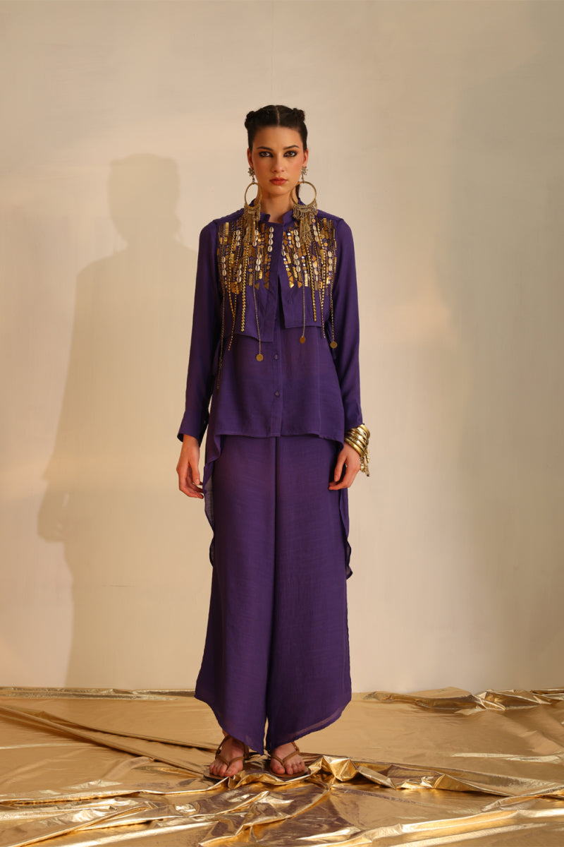 Waterfall shirt set with a high-low waistcoat