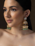 Load image into Gallery viewer, Polki Jhumka Earrings With Jade Tumbles
