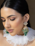Load image into Gallery viewer, Polki And Green Beads Jhumka Earrings
