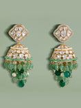Load image into Gallery viewer, Polki And Green Beads Jhumka Earrings
