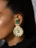 Load image into Gallery viewer, Green Jade StoneStudded Drop Earrings
