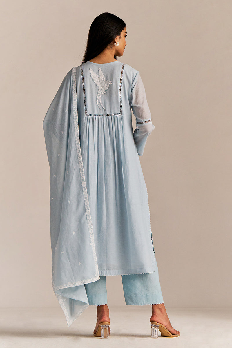 Powder Blue Mul-Mul Embroidered Kurta Set
