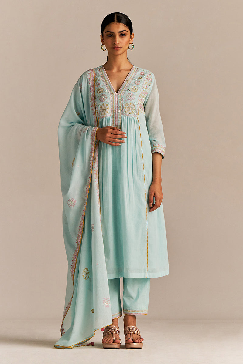 Fair Aqua Mul-Mul Kurta Set