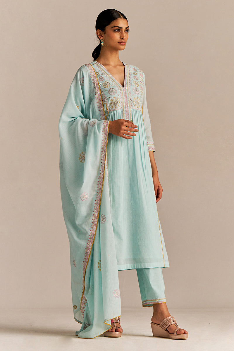 Fair Aqua Mul-Mul Kurta Set