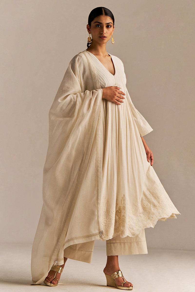 Off-White Mul-Mul Anarkali Kurta Set