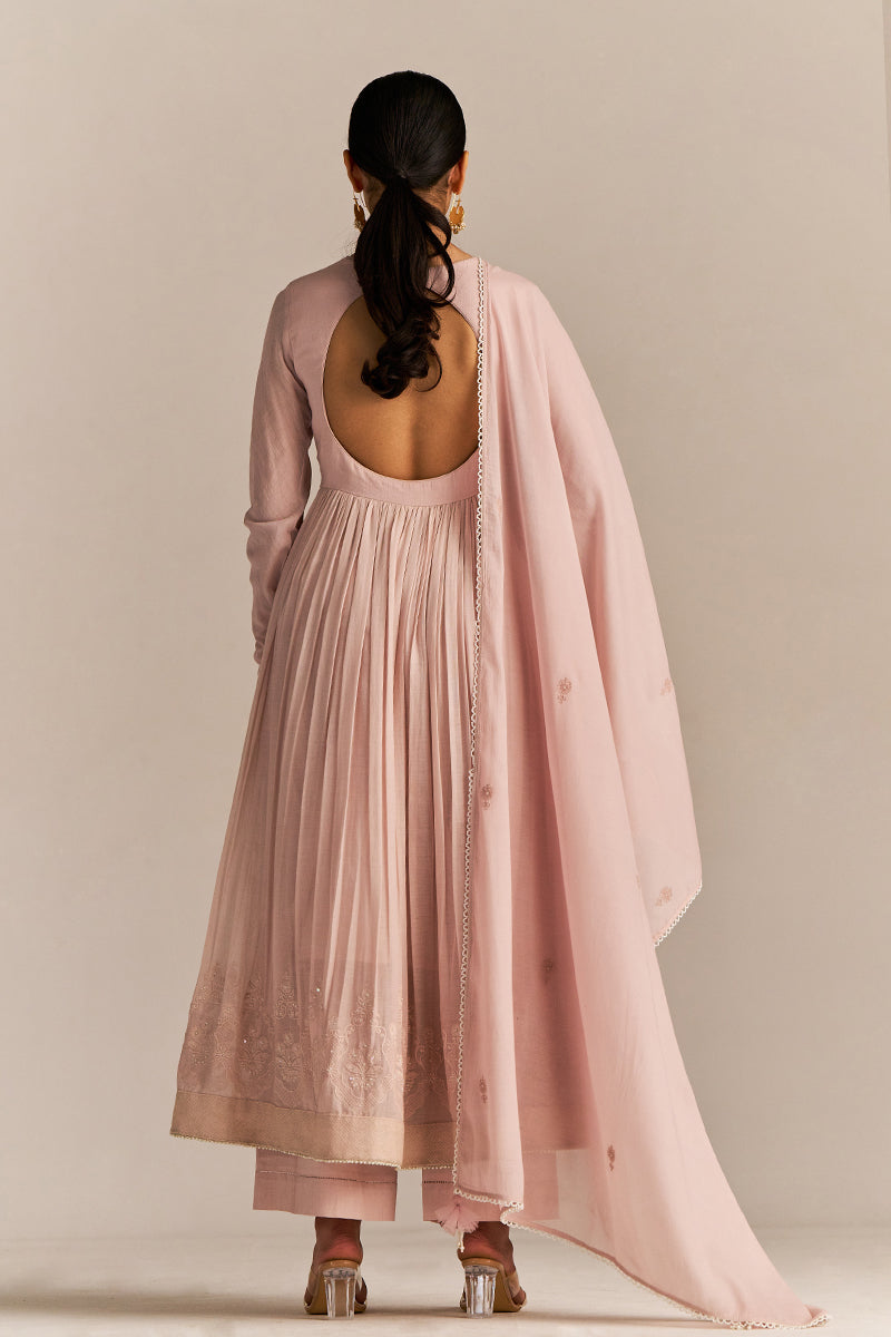 Mauve Chalk Mul-Mul Anarkali Kurta Set