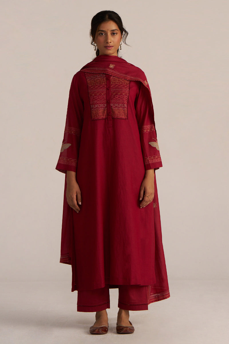 Maroon Embroidery Kurta Set