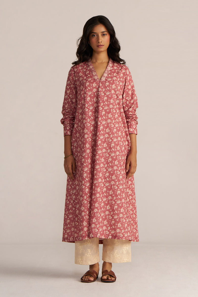Dusty Slate Rose And Beige Print Cotton Co-Ord Set