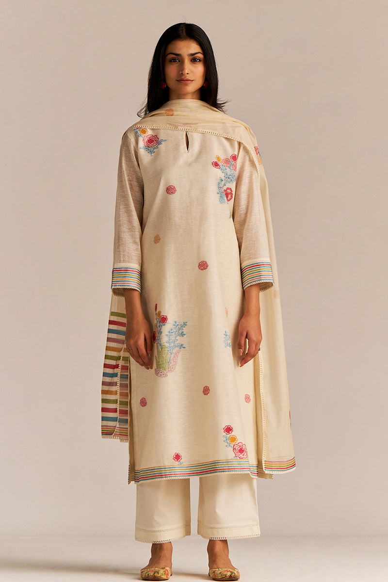 Pristine White Woven Kurta Set