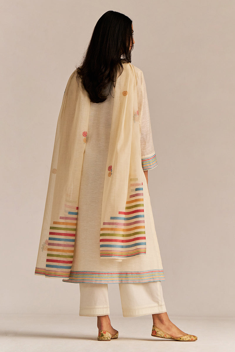 Pristine White Woven Kurta Set