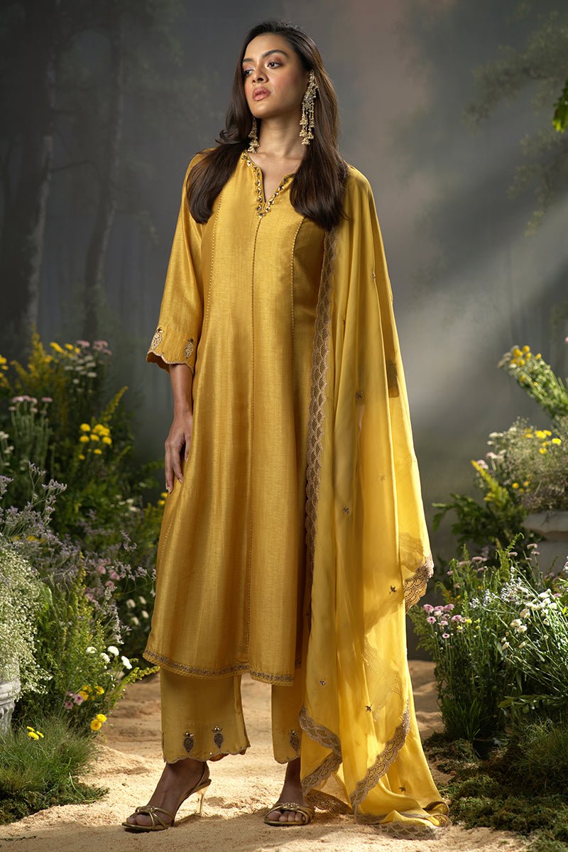 Honey Gold Raw Silk Festive Anarkali Kurta Set