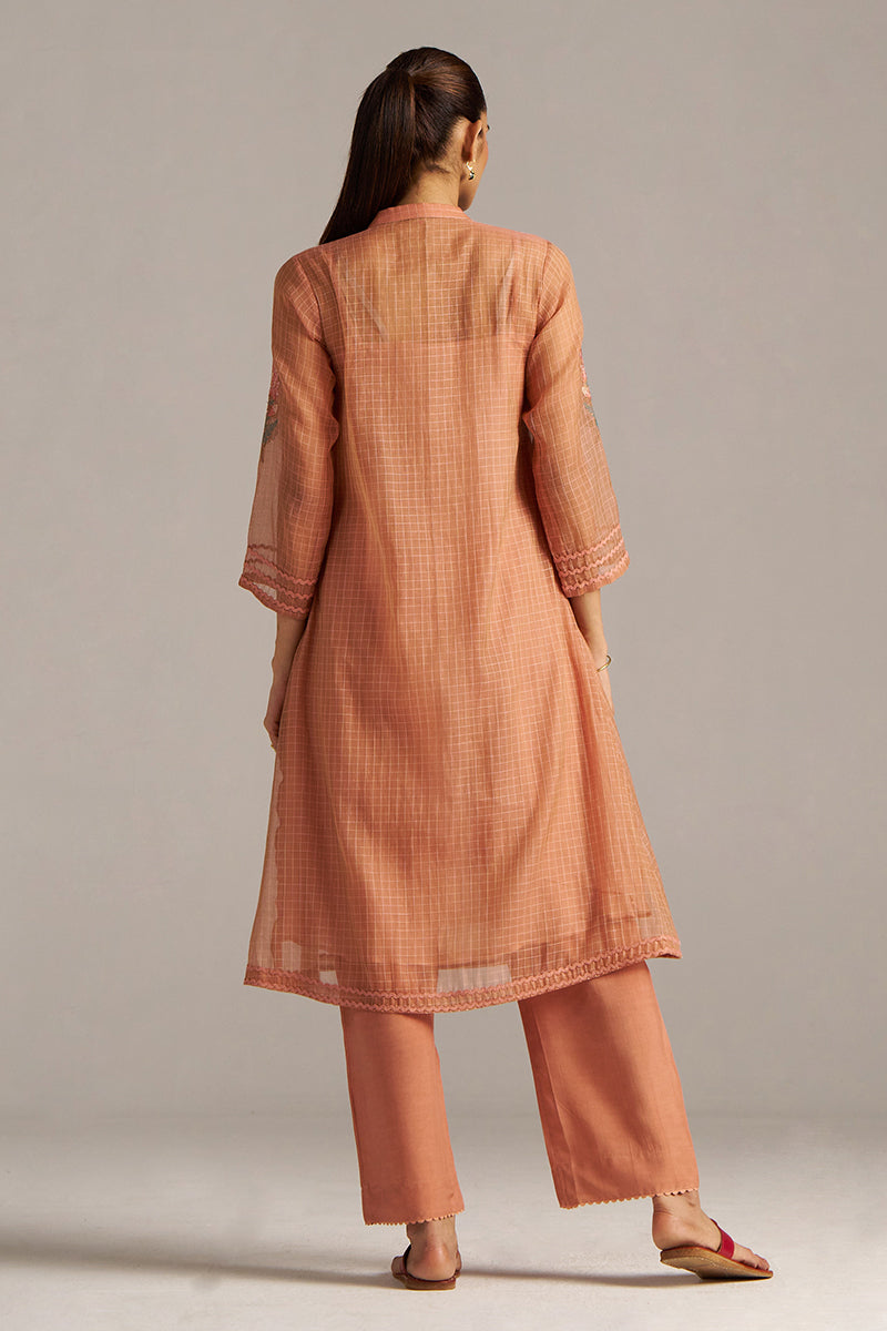 Canyon Clay Woven Chanderi Checks Co-ord Set