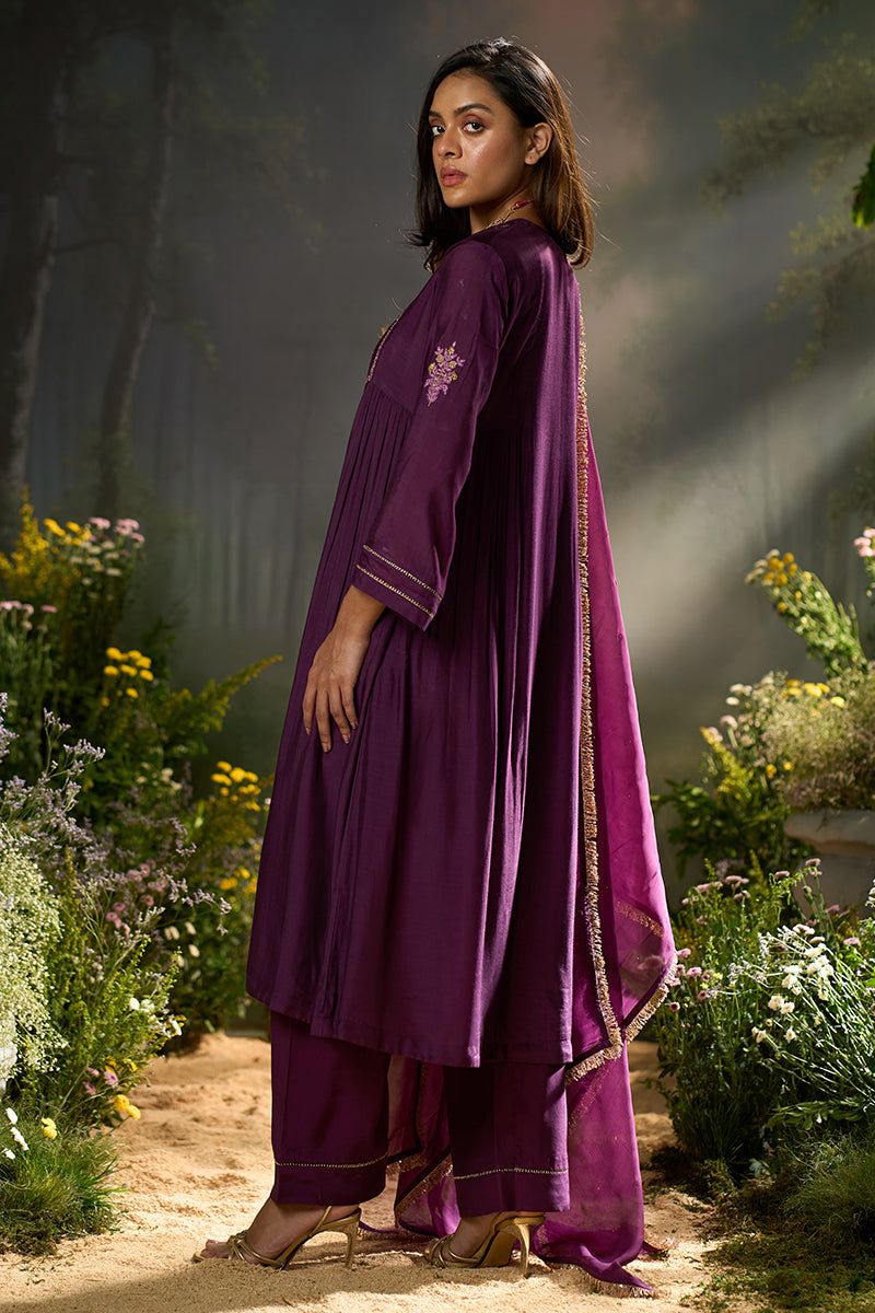Plum Bemberg Silk Festive Kurta Set