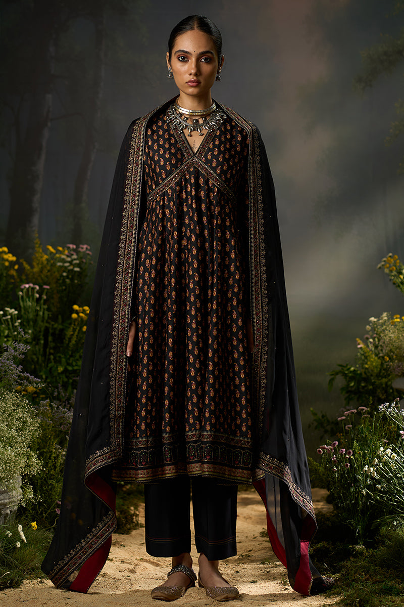 Black and Red Ambi Print Kurta Set